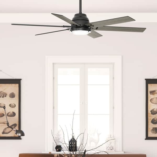 slide 2 of 20, Hunter Wi-Fi Gravity Windmill Ceiling Fan w/LED Light Kit and Handheld Remote - Rustic, Transitional - SMART FAN! ENERGY STAR! 60" - Matte Black