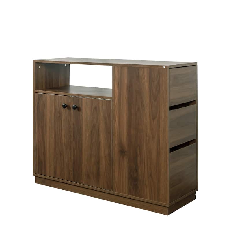 Kitchen Sideboard, Countertop Organizer, Tabletop Cabinet with 2 Glass Sliding Door,3 Side Drawers & 1 small display shelves