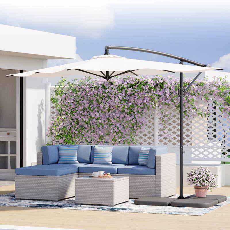 COSIEST 9 x 11.5 ft Cantilever Hanging Outdoor Umbrella w/360-degree Rotation