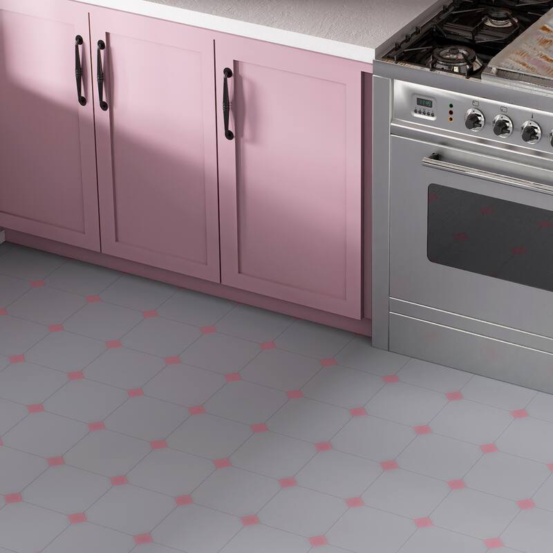 Merola Tile Vaudeville Octagon Humo with Taco Pink 7-7/8" x 7-7/8" Porcelain Floor and Wall Tile - Case (50 Tiles)