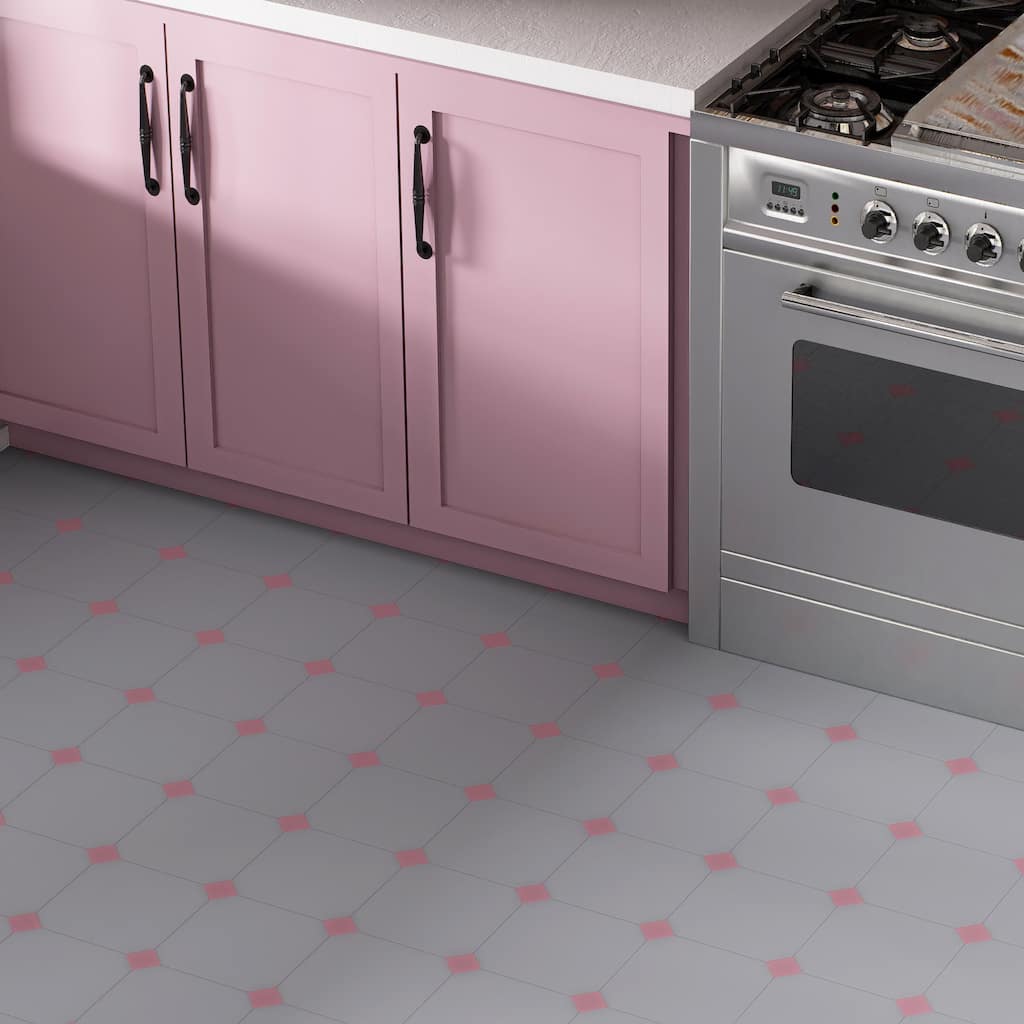 Merola Tile Vaudeville Octagon Humo with Taco Pink 7-7/8" x 7-7/8" Porcelain Floor and Wall Tile