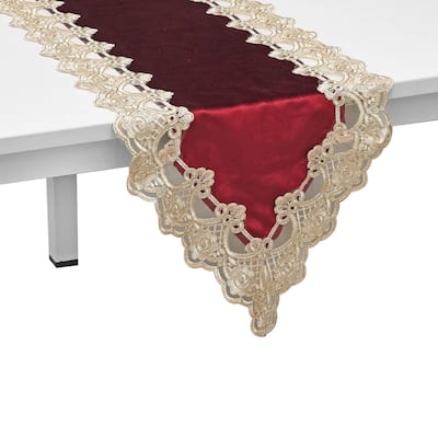 Polyester & Velvety Table Runner with Gold Lace Border Mothers Day