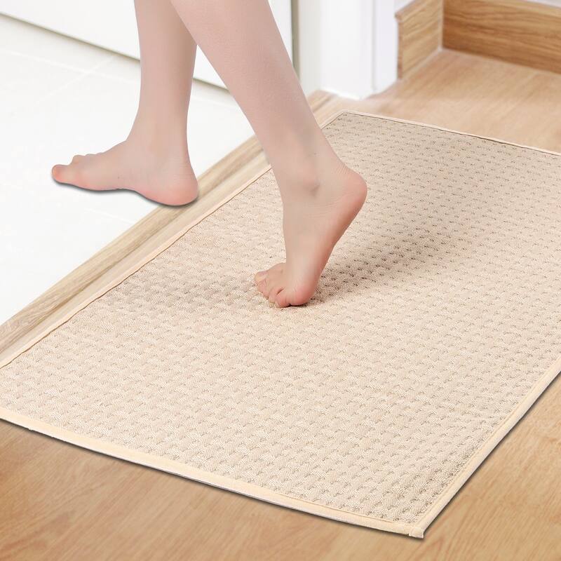 Weaving Pattern Bathroom Rugs Non Slip, Soft Absorbent Thick Bath Mat, Quick Dry Shower Mats - Beige - 16" x 24"