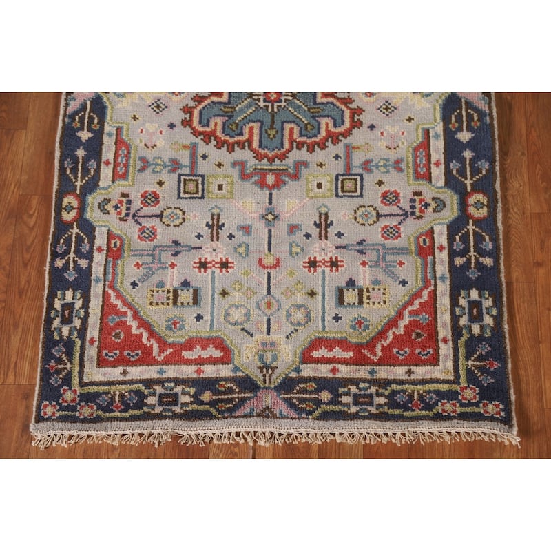 Grey Geometric Kazak Indian Rug Handmade Wool Carpet - 3'0"x 4'10"