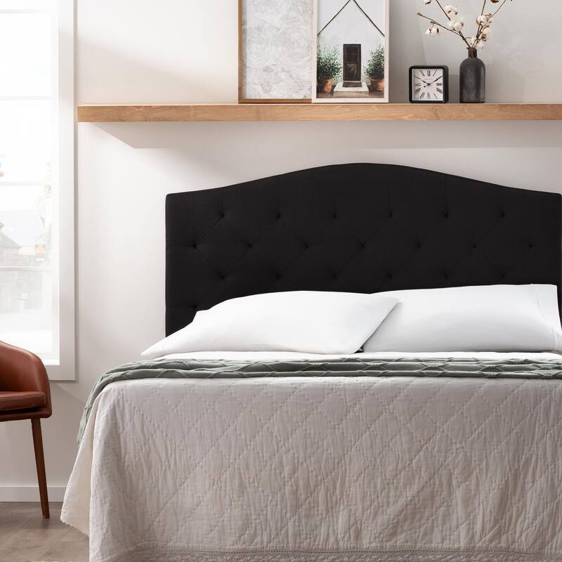 Brookside Liza Upholstered Curved and Scoop-Edge Headboards - Black-Curved - Queen