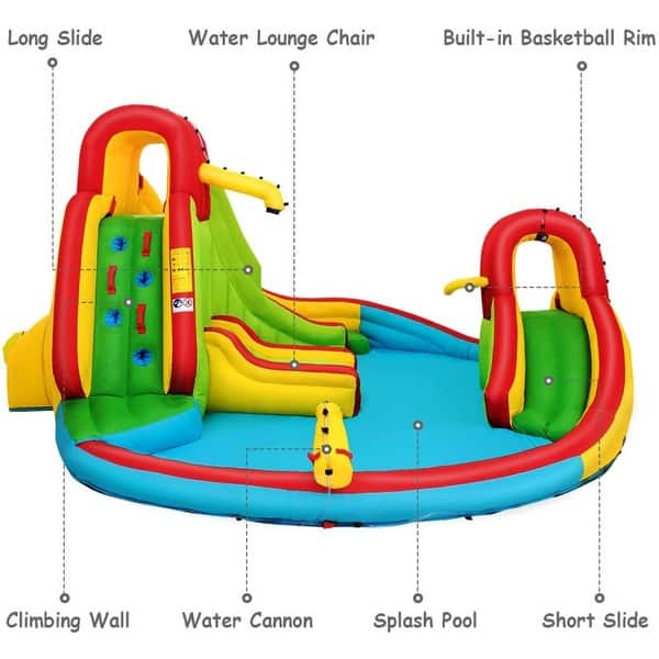 dimension image slide 0 of 2, Kids Gift Inflatable Water Slide Bounce Park with 480 W Blower - 189" x 165.5" x 92" (L x W x H)