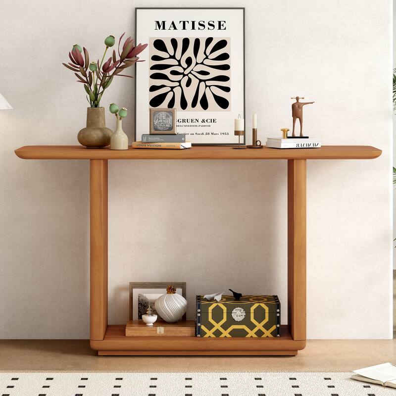59.8" U-Base Console Table with Acacia Veneer Finish - Natural