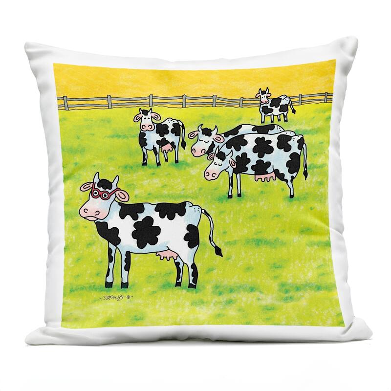 Stupell Funny Cow Herd with Specs Printed Outdoor Throw Pillow Design by Roger Straub - Accent - Polyester - Yellow - Single