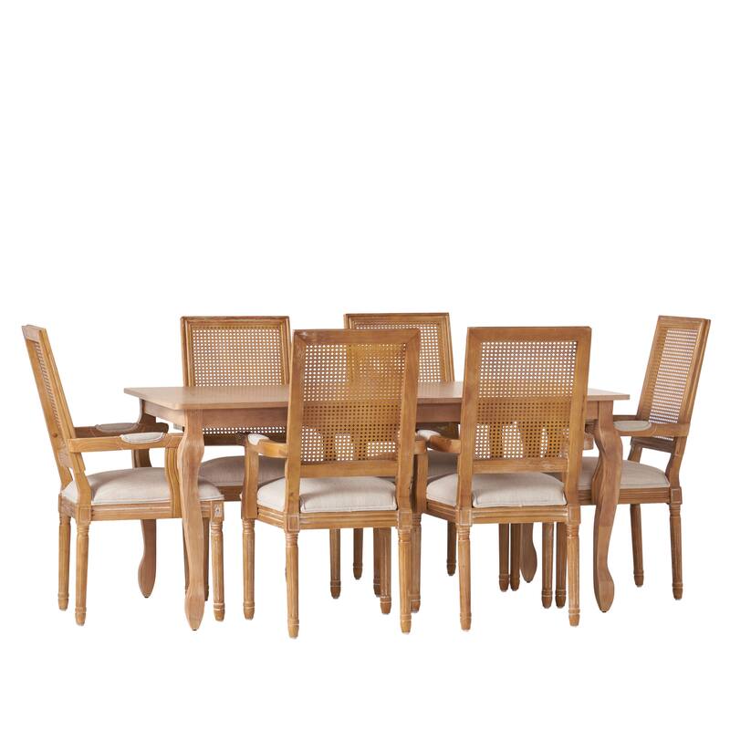 Marlette Wood and Cane Upholstered Expandable 7 Piece Dining Set by Christopher Knight Home