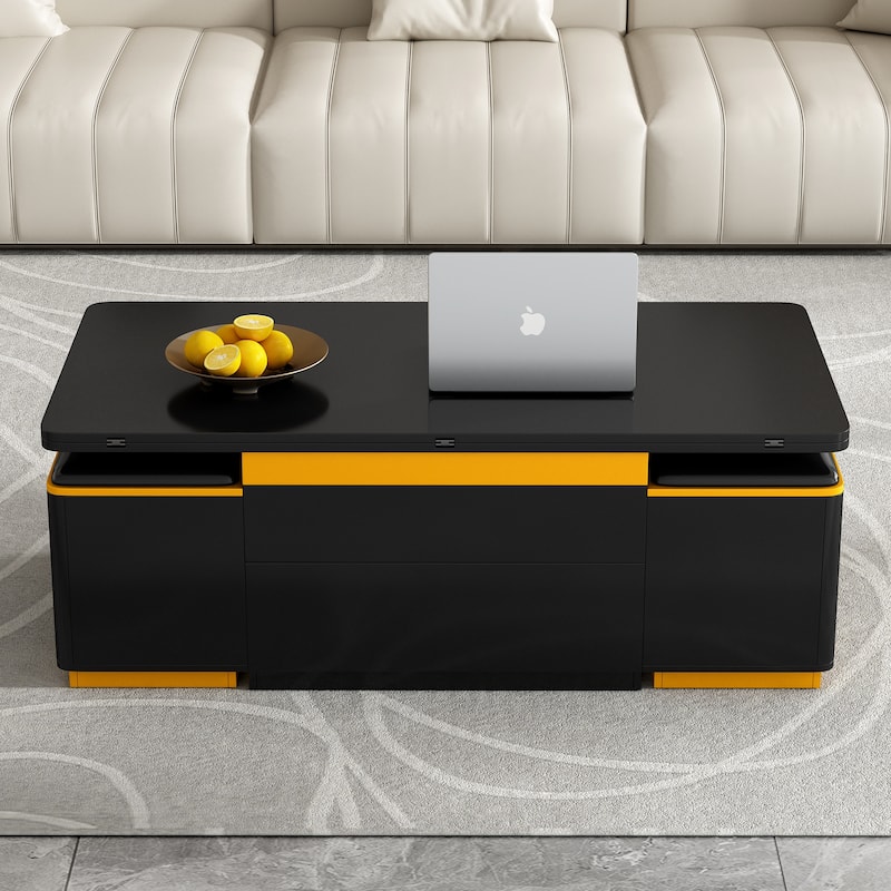 Lift-Top Coffee Table with 4 Storage Stools, Center Table with Foldable Top, Multi-Functional Adjustable Coffee Table