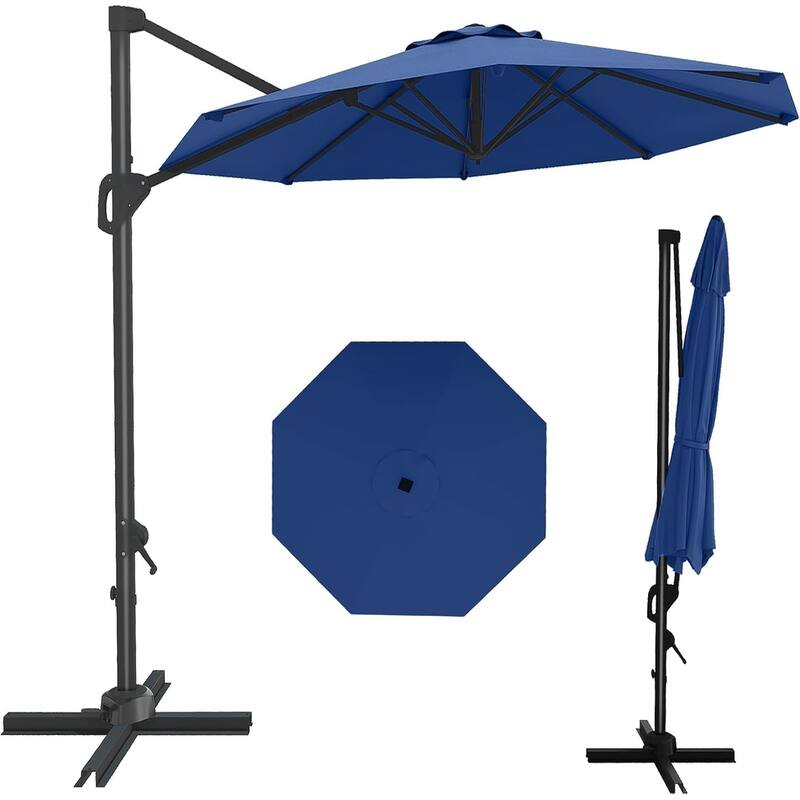 10FT Outdoor Cantilever Umbrella Patio Umbrella with 360-Degree Rotation - Navy Blue