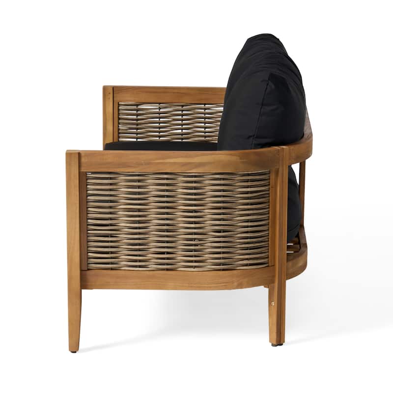 Christopher Knight Home Burchett Acacia Wood Outdoor Loveseat and Coffee Table Set with Optional Sunbrella Cushions