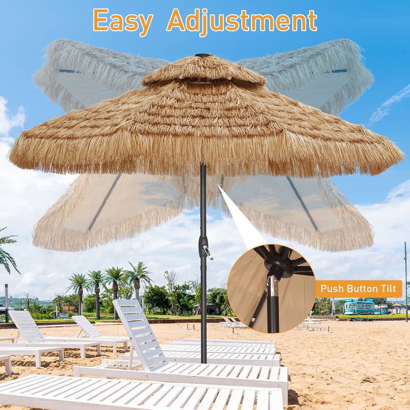 Autlaycil 9ft Hula Thatched Tiki Umbrella with Crank (No Base).