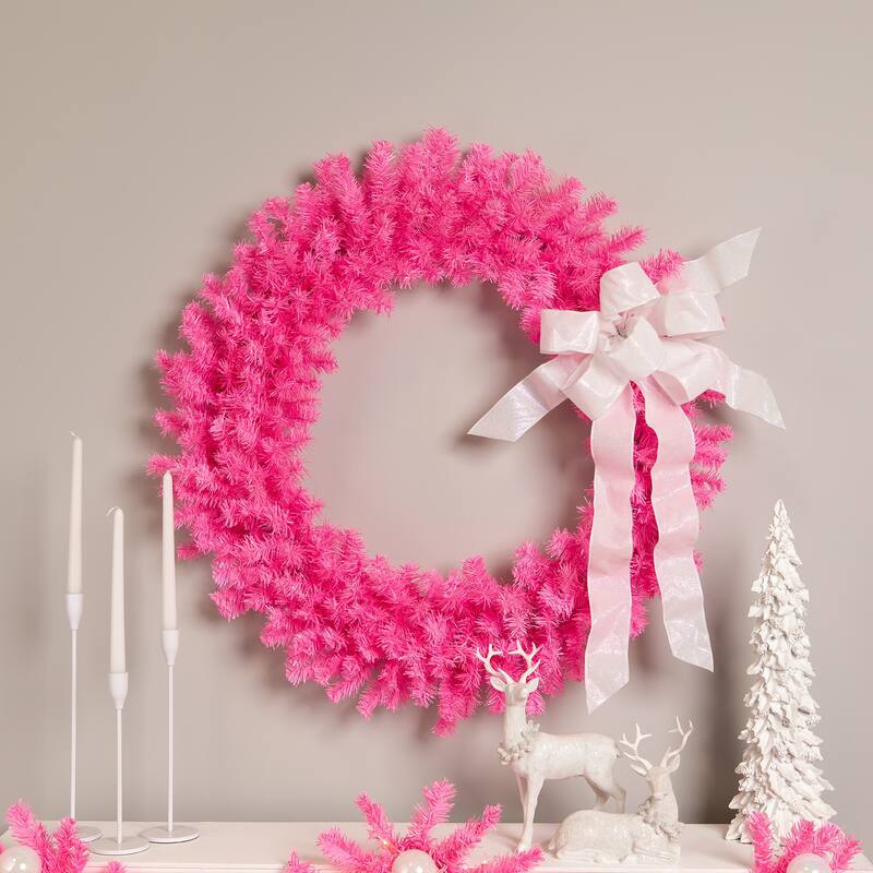 Artificial Pine Christmas Wreath - 36" - Pink - Unlit