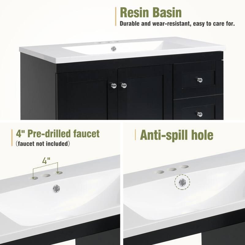 36'' Shaker Style Modern Free-standing Bathroom Vanity with Sink, 4 Drawers and 2 Doors