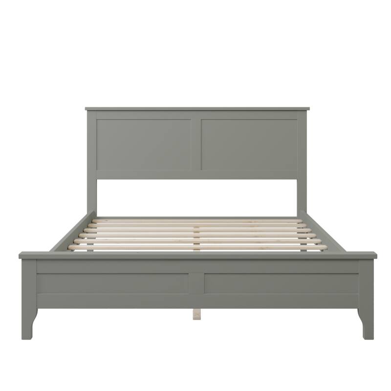 Durable Pine Wood Platform Bed with Slat Design Headboard, Full, Queen, King Options