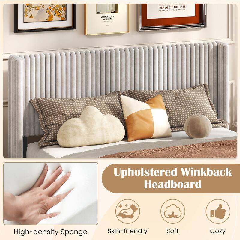 Costway Queen Size Velvet Bed Frame Upholstered Platform Bed with