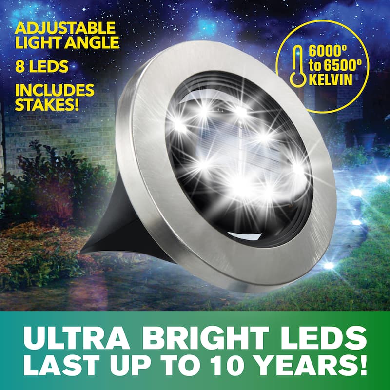 Bell + Howell LED Swivel Solar Powered Disk Lights with Auto On/Off, 8 Pack - Grey
