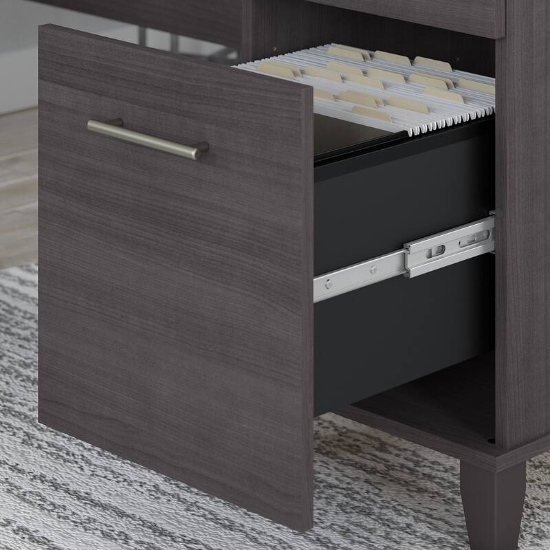 Somerset 72W L Shaped Desk with Hutch, Cabinet and Bookcase in Gray