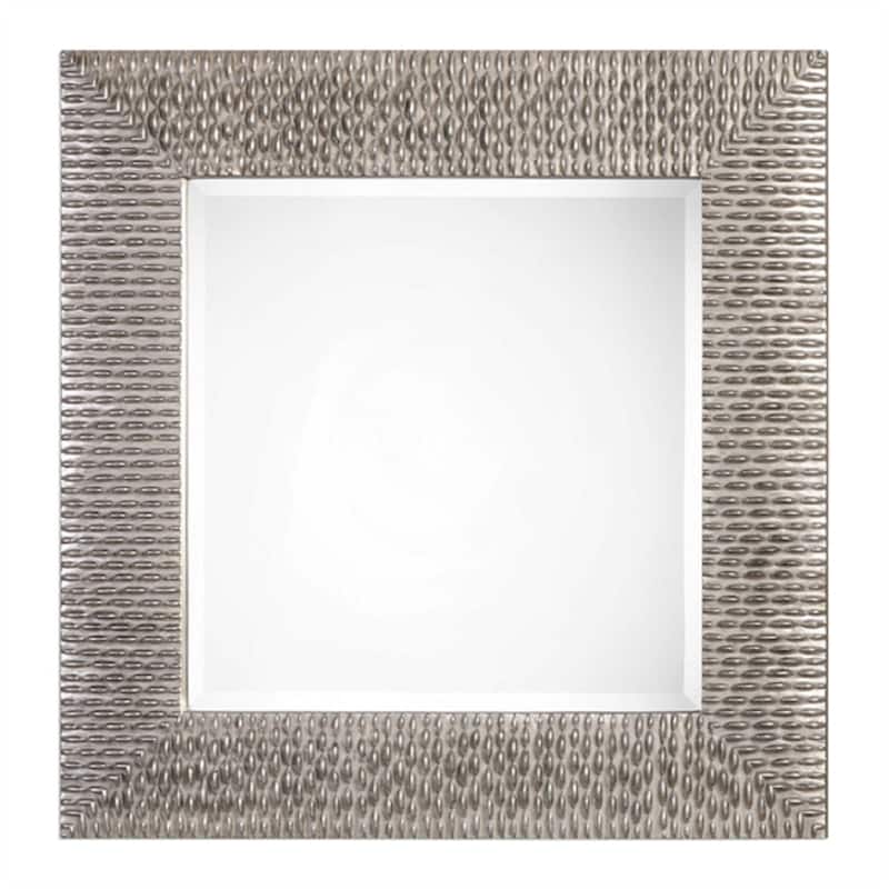Distressed Wooden Frame Wall Mirror - 40" - Silver
