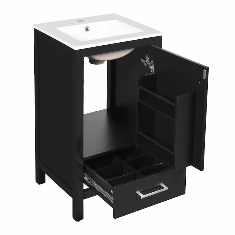 Modern Bathroom Vanity with Ceramic Sink - Soft-Close Drawers, Door Organizer, Divider Drawer