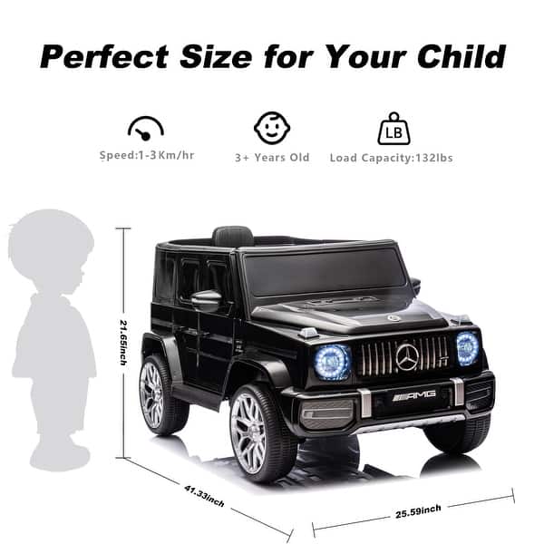 dimension image slide 1 of 2, Christmas Gift: 12V Licensed Mercedes-Benz G63 Ride-On Car for Kids with Bluetooth