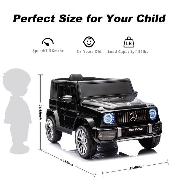 dimension image slide 1 of 2, Licensed Mercedes-Benz G63 12V Ride-On Car for Kids, Remote Control, Music, Bluetooth, Double Doors, Spring Suspension