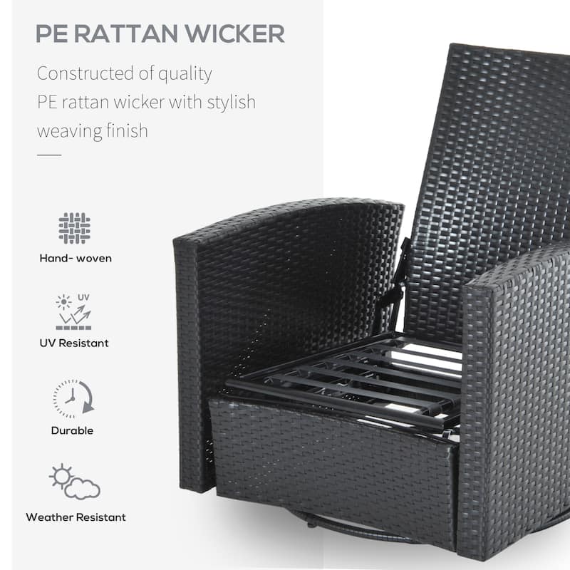 Outsunny Outdoor Cushioned Swiveling PE Wicker Recliner Chair