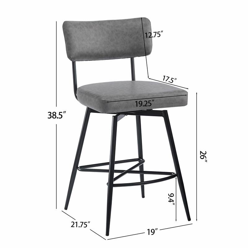 26" Retro Swivel Counter Stools Set of 2, with Iron Frame, PU Cushion & Footrest