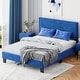 preview thumbnail 1 of 10, Simple Queen Bed Frame with Velvet Upholstered Headboard and Rivet Details Blue - Queen