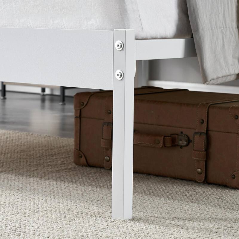 Metal Bed Frame with Headboard, Heavy Duty Steel Slat Support