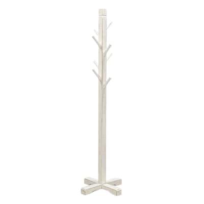 Rena Coat, Hat Rack Stand, 8 Wood Stems, 72 Inch Rustic White Mahogany