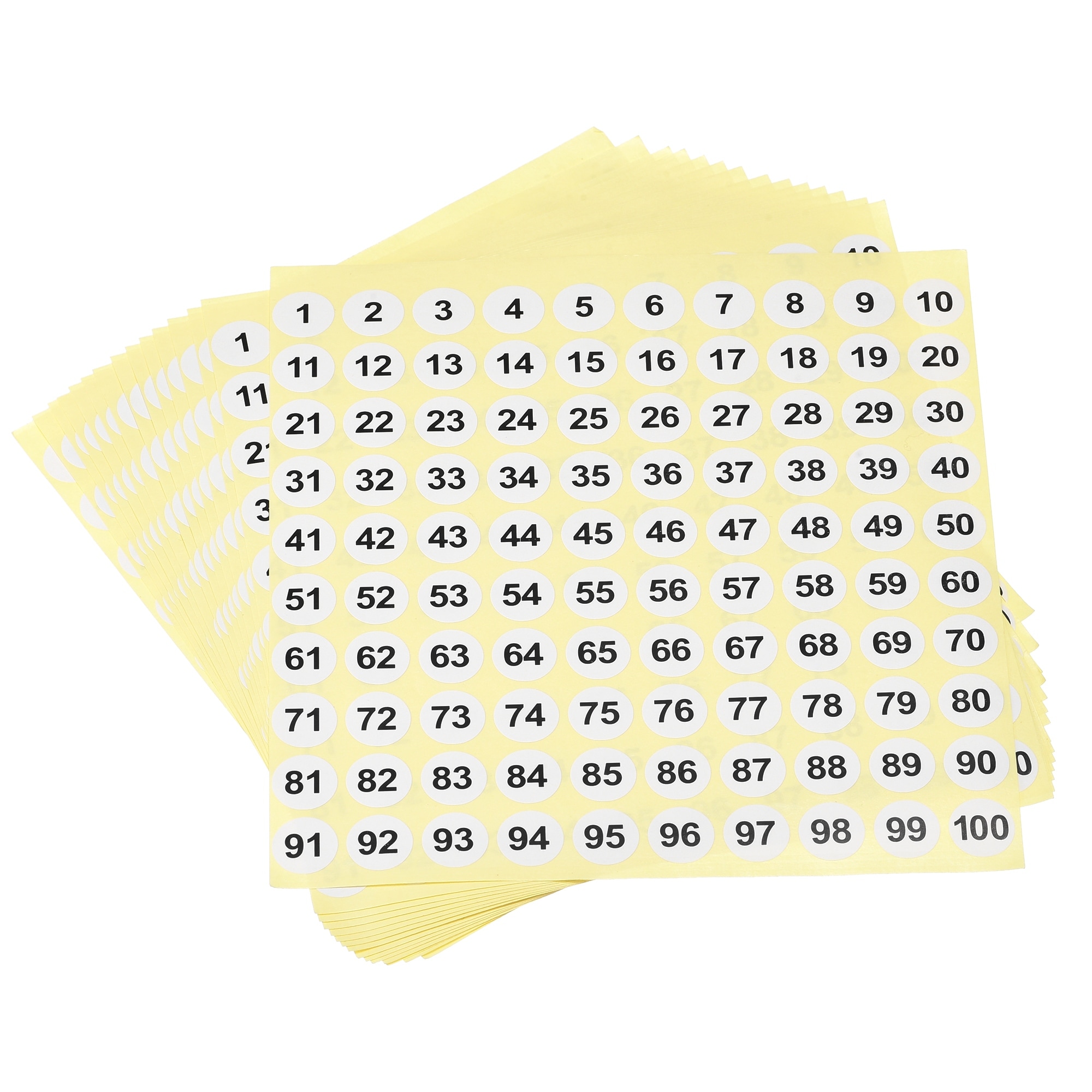 Number Stickers, 1-100 Round Number Labels Sticker Black on Yellow