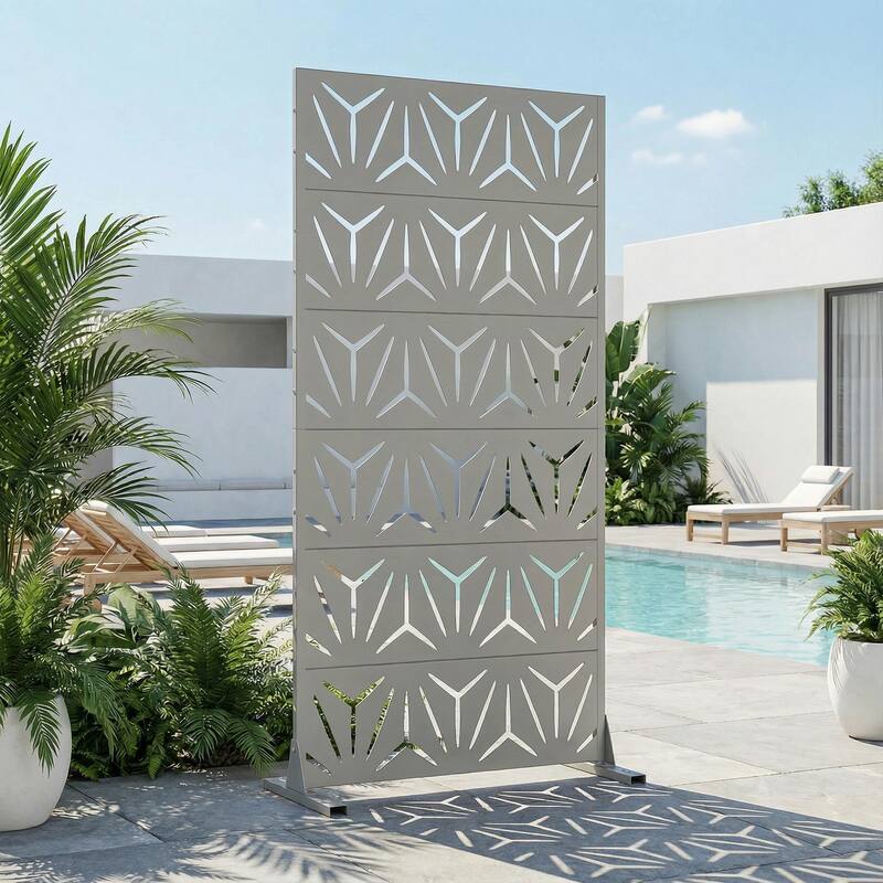 72" H×47"W Dovelina Black Outdoor Freestanding Metal Privacy Screen Decorative Garden Fence - Grey - 72"x35"