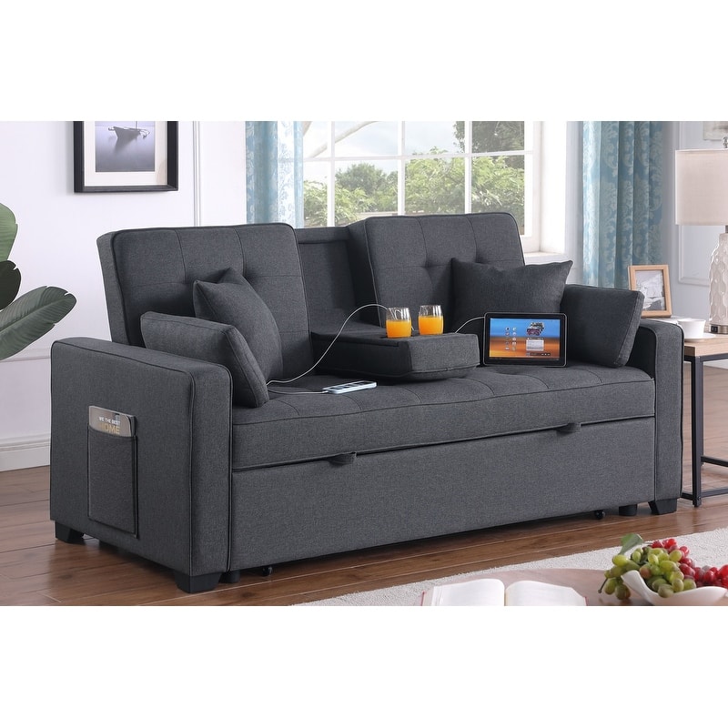 Cody II 70"W Convertible Sleeper Loveseat with Dropdown Console, Cup Holders, Charging Ports, Pocket, and Pocket Coil Seating