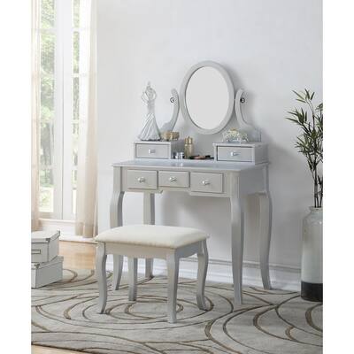 Vanity Dresser with Mirror and Stool Set Storage Drawers Luxury Furniture