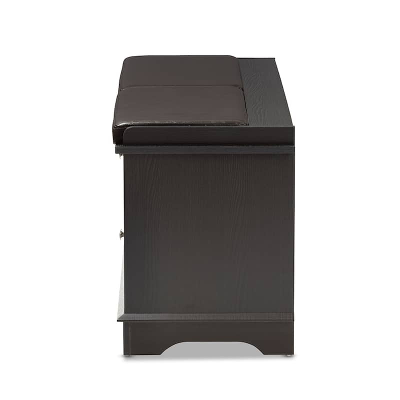 Leo Modern and Contemporary Dark Brown Wood 2-Drawer Shoe Storage Bench - 20.67" High x 47.44" Wide x 15.65" Deep