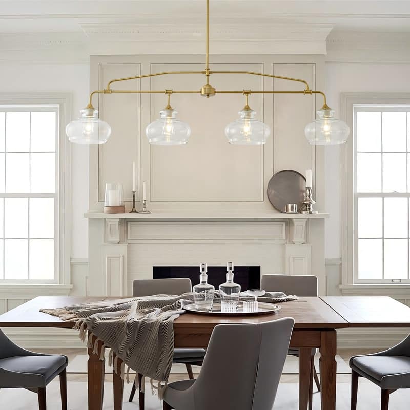 Modern Brass Chandelier Kitchen Island Pendant Light with Glass Shades
