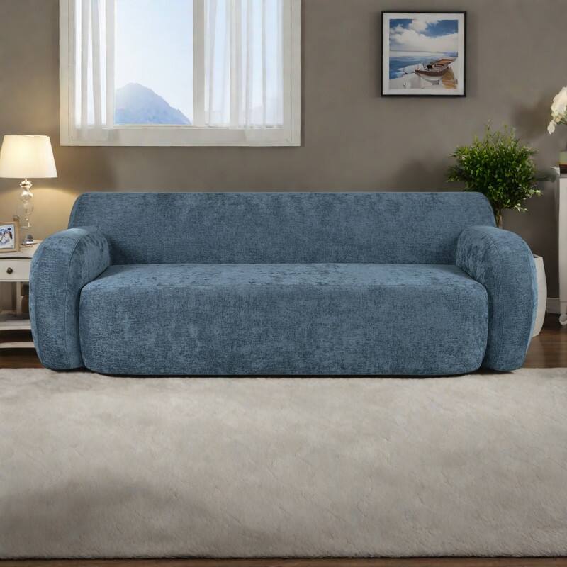 81.5" Polyester Curved 3-Seater Sofa with Ergonomic Armrests, High-Density Foam, and No Assembly Required - Dark Blue