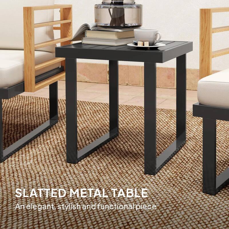 3-Piece Metal Patio Set, Small Cushioned Armchairs, Slatted Table