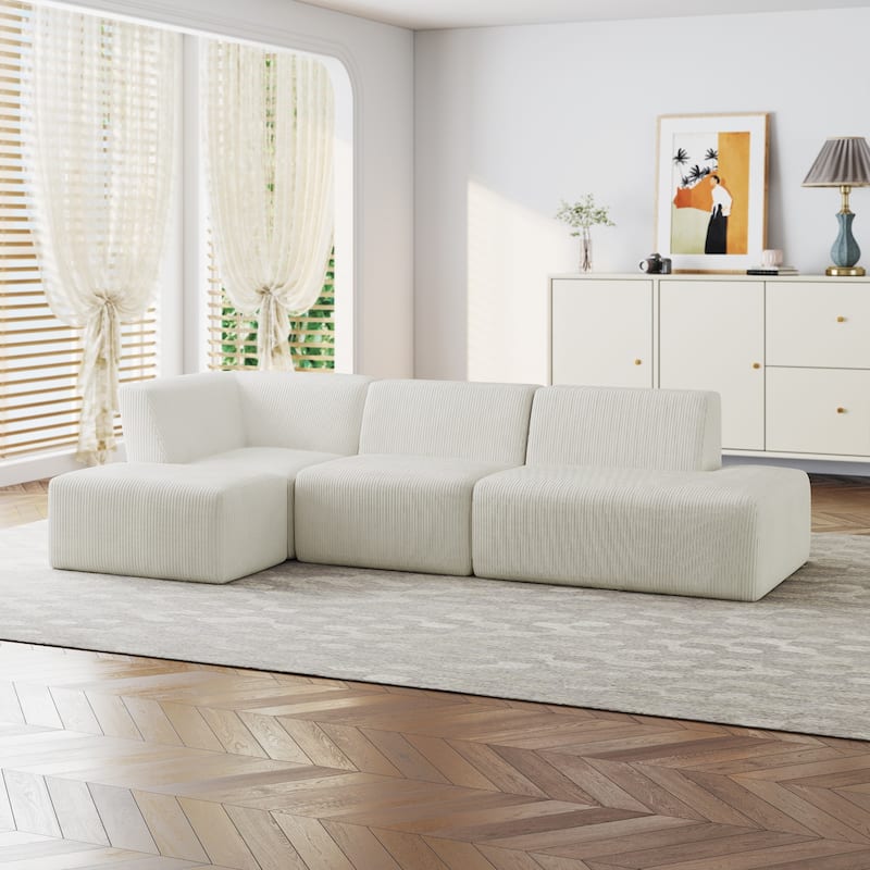 Modular All-Foam Corduroy Compression Sofa With Ottoman