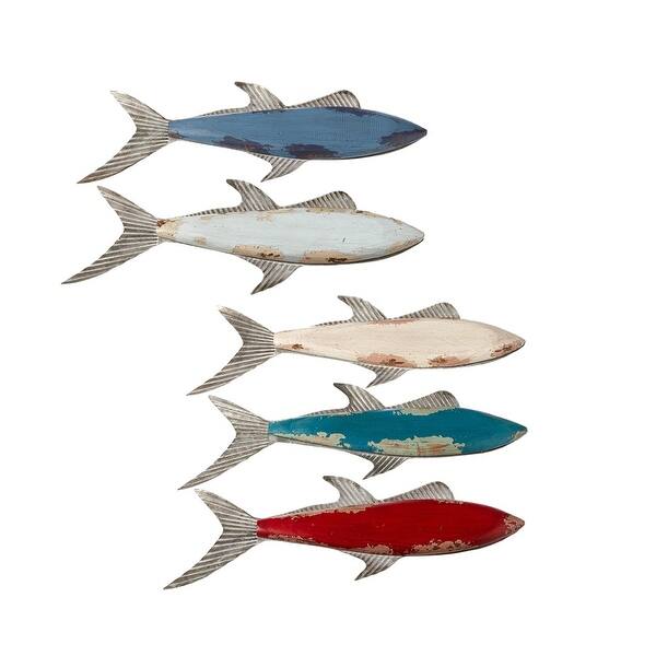 Shop Set Of 5 Multicolor Distressed Nautical Fish Shaped Hanging