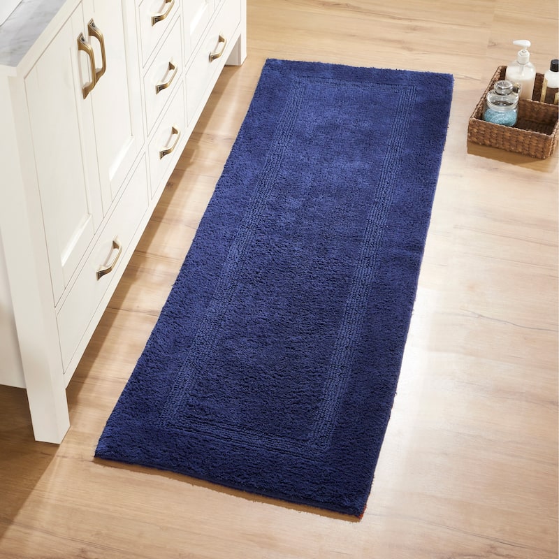 Better Trends Bath Rugs 100% Cotton Reversible Highly Water Absorbent Bathroom Rug for Shower, Sink, Bath Mats - Lux Collection - 20" x 60" Runner - Navy