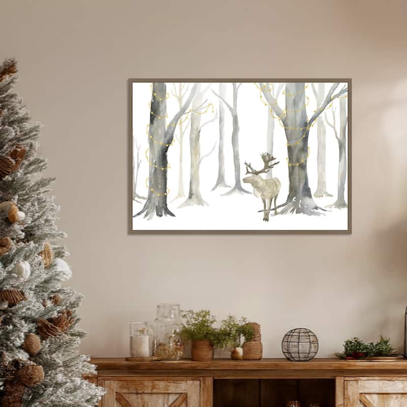 Christmas Forest landscape by Tara Reed Framed Canvas Wall Art Print - Sylvie Dark Gold