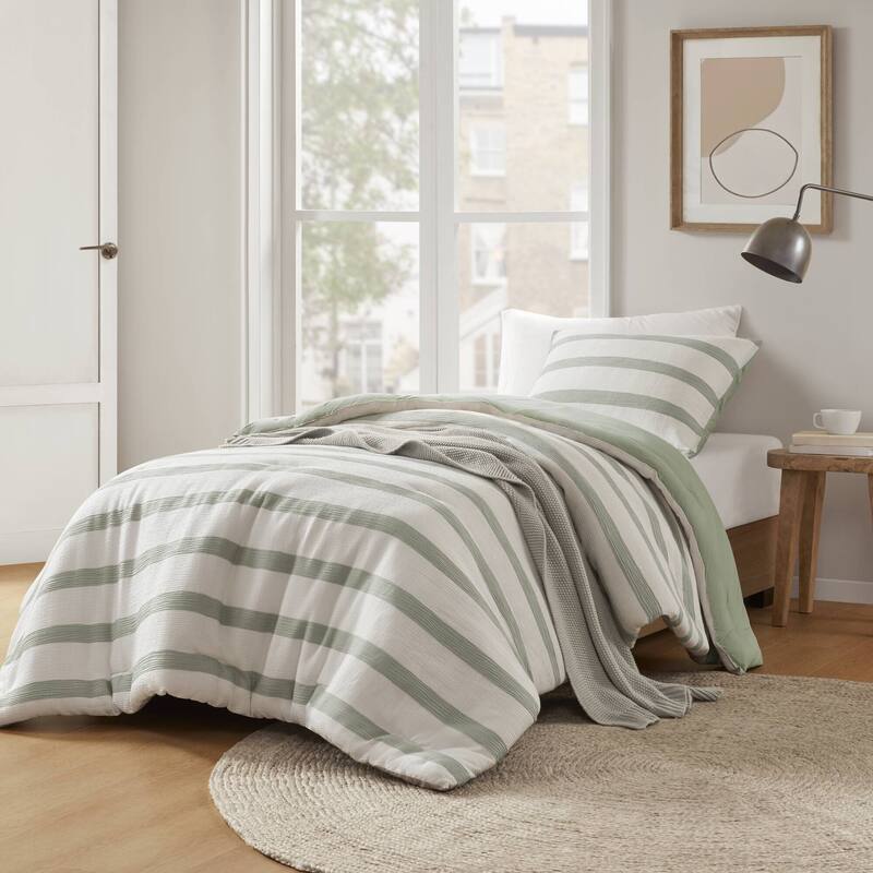Chelsea Square Merritt Yarn-dyed striped comforter - Twin/Twin XL - Sage Green