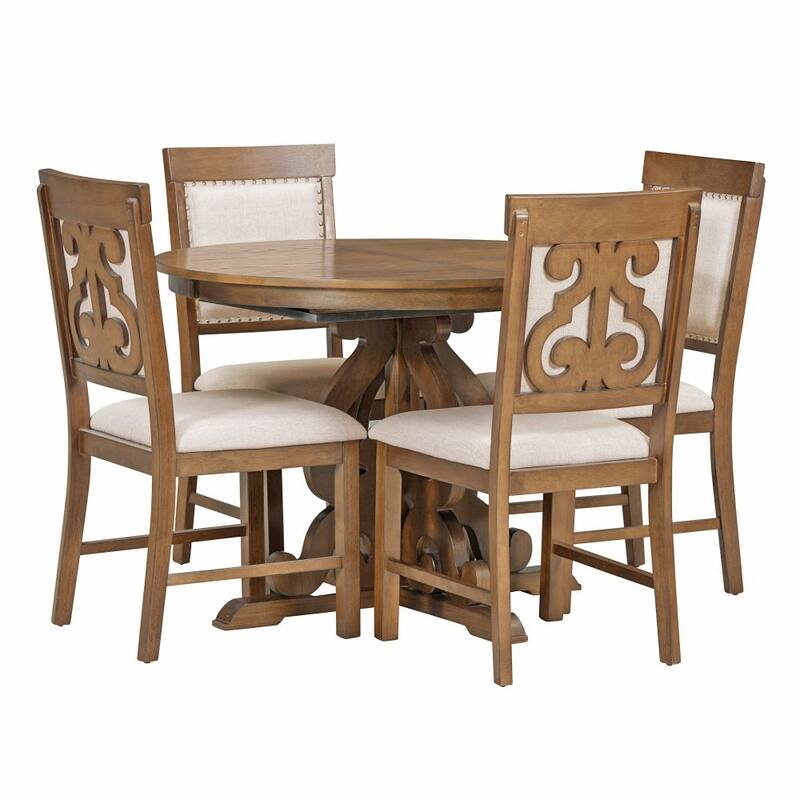 5-Piece Retro Functional Dining Set,a 16-Inch Leaf and 4 Upholstered Chairs for Dining Room and Kitchen