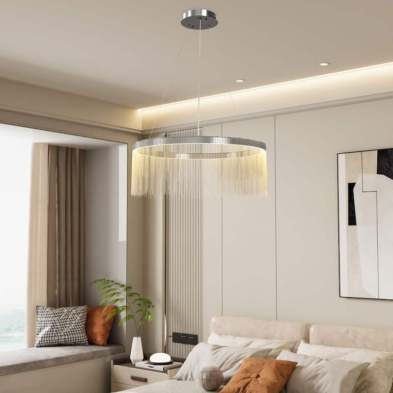 Modern Aluminum Tassel Linear Chandelier for Dining Room - 32"