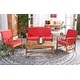 preview thumbnail 56 of 117, SAFAVIEH Fontana 4-piece Acacia Solid Wood Outdoor Conversation Patio Set Natural/Red Cushion