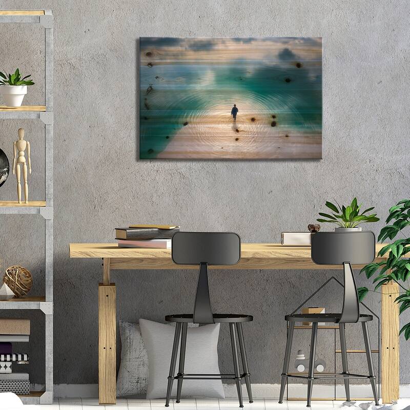 The Walk Lake Print On Wood by Tianqi - Multi-Color