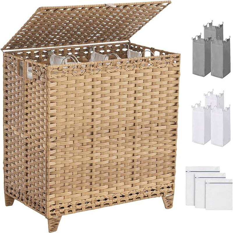 Laundry Hamper with Lid, 190L Large Laundry - 25.98"L x 15.75"W x 28.55"H - Natural